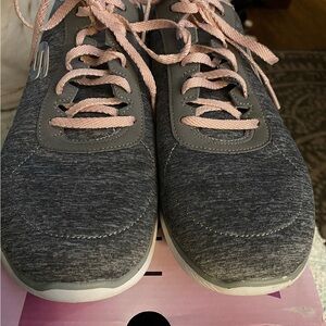 Skechers Gray and Light Pink Flex Appeal Sneakers